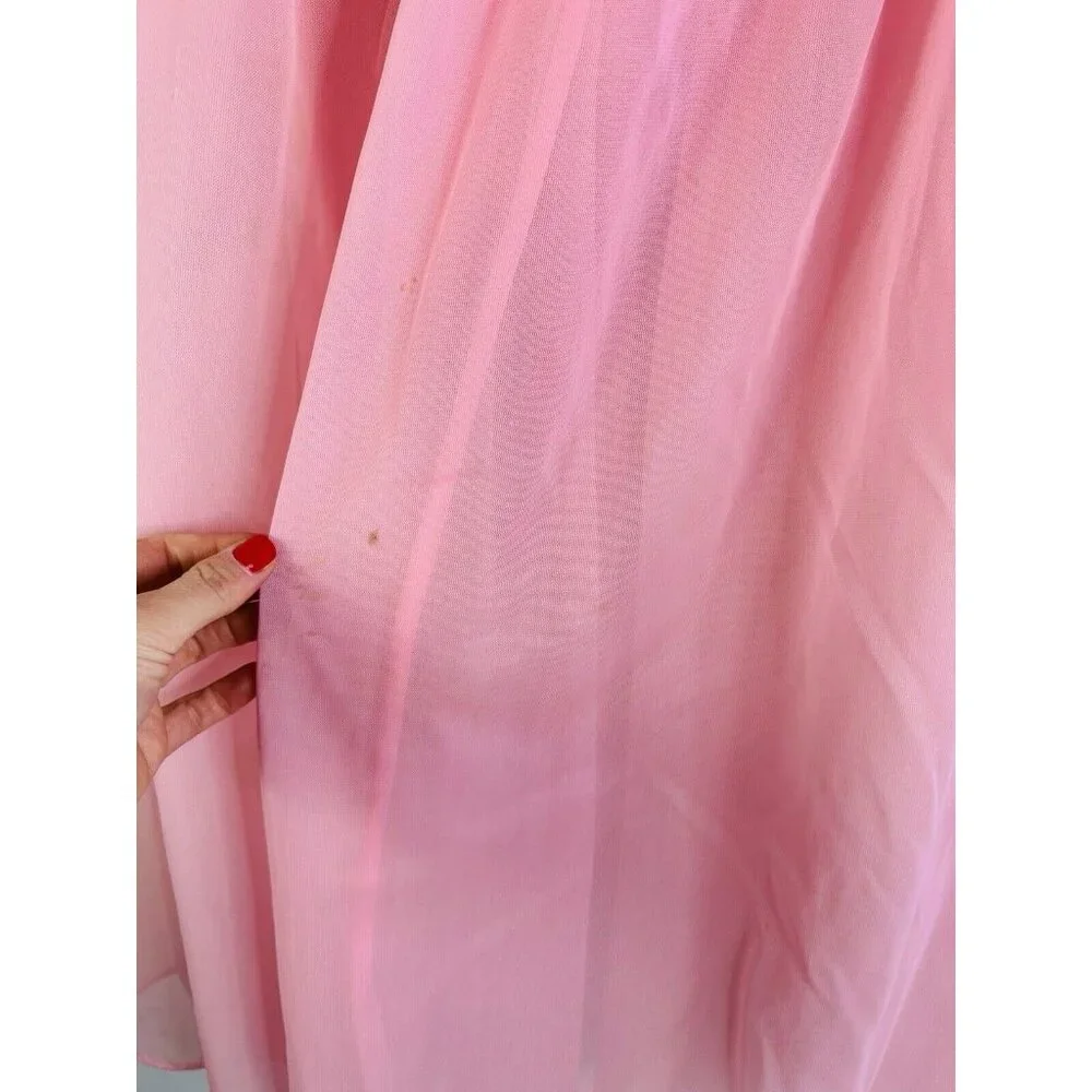 Vintage 60s Pink Nylon Chiffon Flowy Peignoir Gown USA  Fairy Angel - Picture 6 of 8